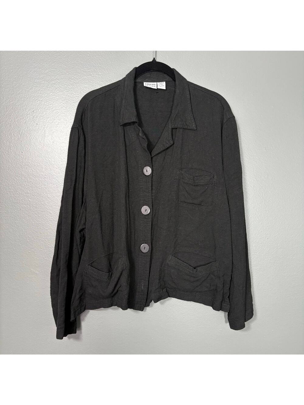 Chico's Design Women's Black Linen-Look Lightweight Spring Jacket - Size 2/Large